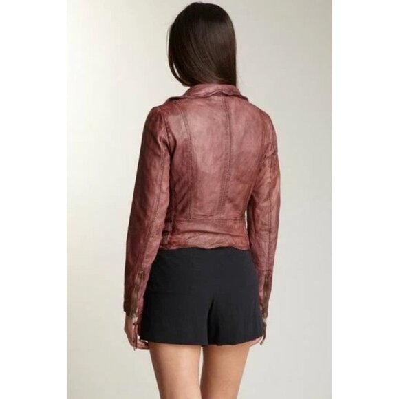 Muubaa x Free People Edgy Distressed Brown Leather Moto Biker Jacket Luxury Boho - Picture 15 of 16